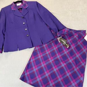 Kasper VTG Women's Purple Plaid Stretch Suit Jacket & Skirt- Size 14- NWT